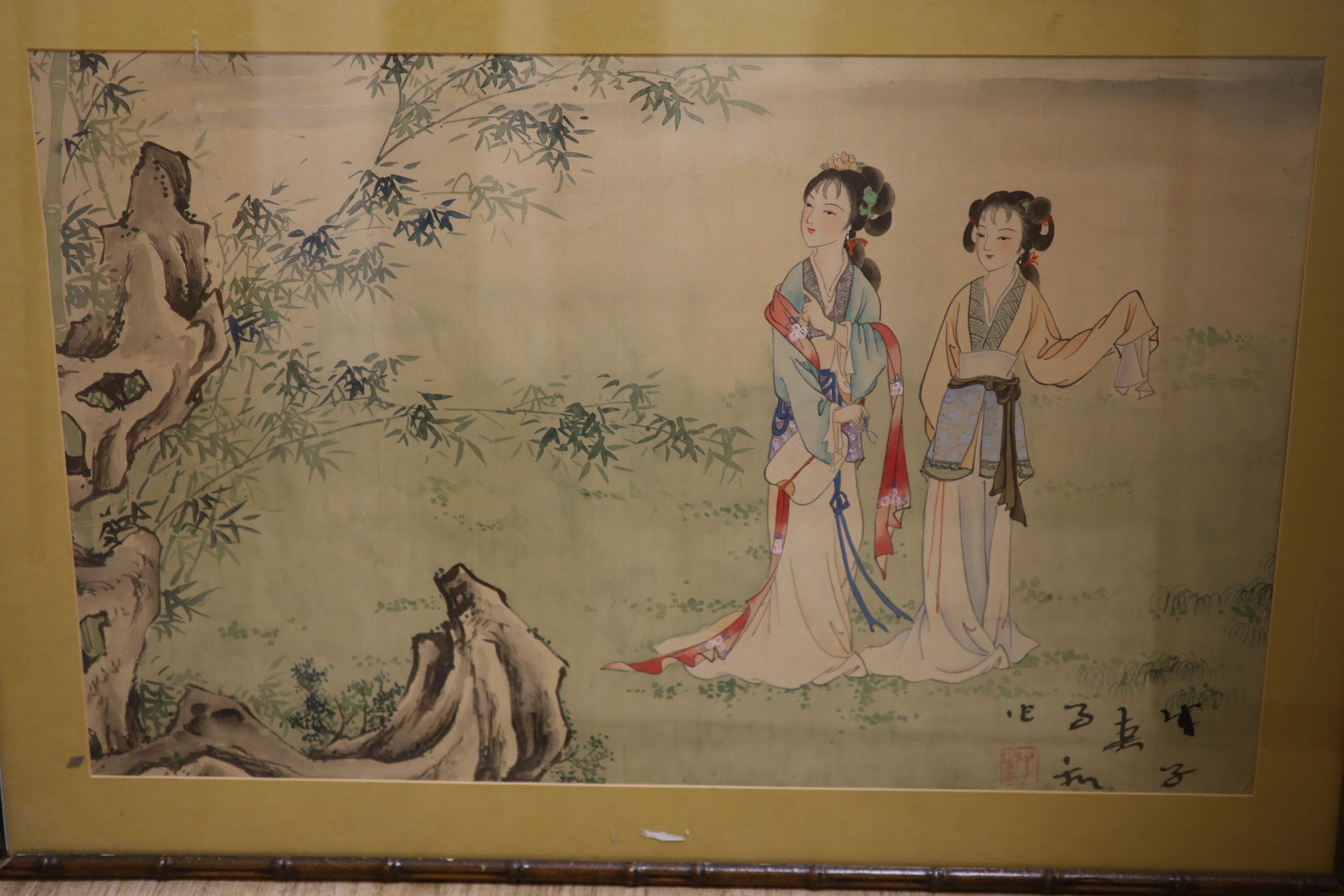 A large Chinese painting on silk and another